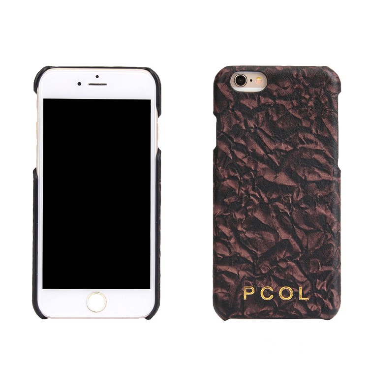 PCOL for iPhone 6s 6 Wilted Leaves Texture Top-layer Cowhide Genuine Leather Hard Back Case-1