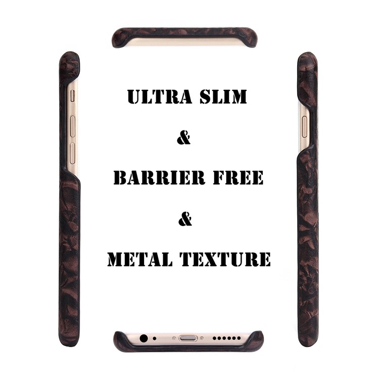 PCOL for iPhone 6s 6 Wilted Leaves Texture Top-layer Cowhide Genuine Leather Hard Back Case-2