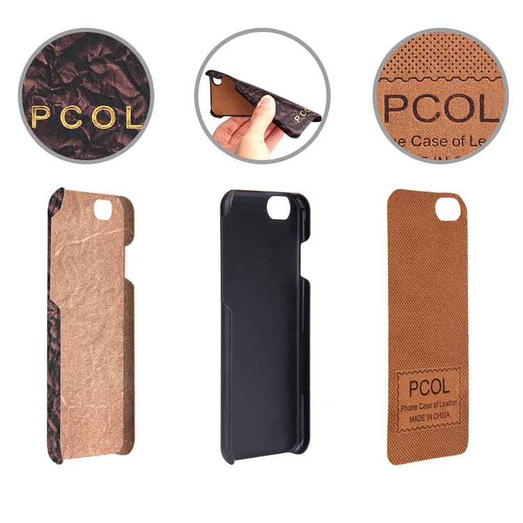 PCOL for iPhone 6s 6 Wilted Leaves Texture Top-layer Cowhide Genuine Leather Hard Back Case-3
