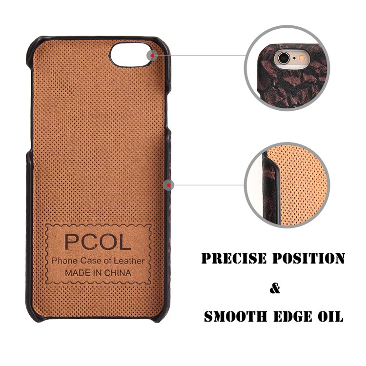 PCOL for iPhone 6s 6 Wilted Leaves Texture Top-layer Cowhide Genuine Leather Hard Back Case-4