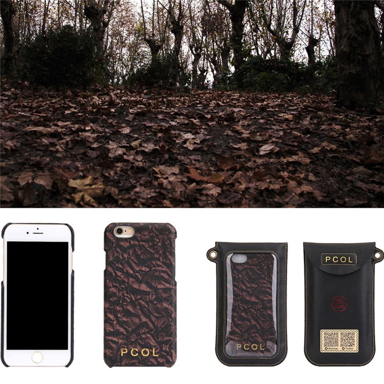 PCOL for iPhone 6s 6 Wilted Leaves Texture Top-layer Cowhide Genuine Leather Hard Back Case-9