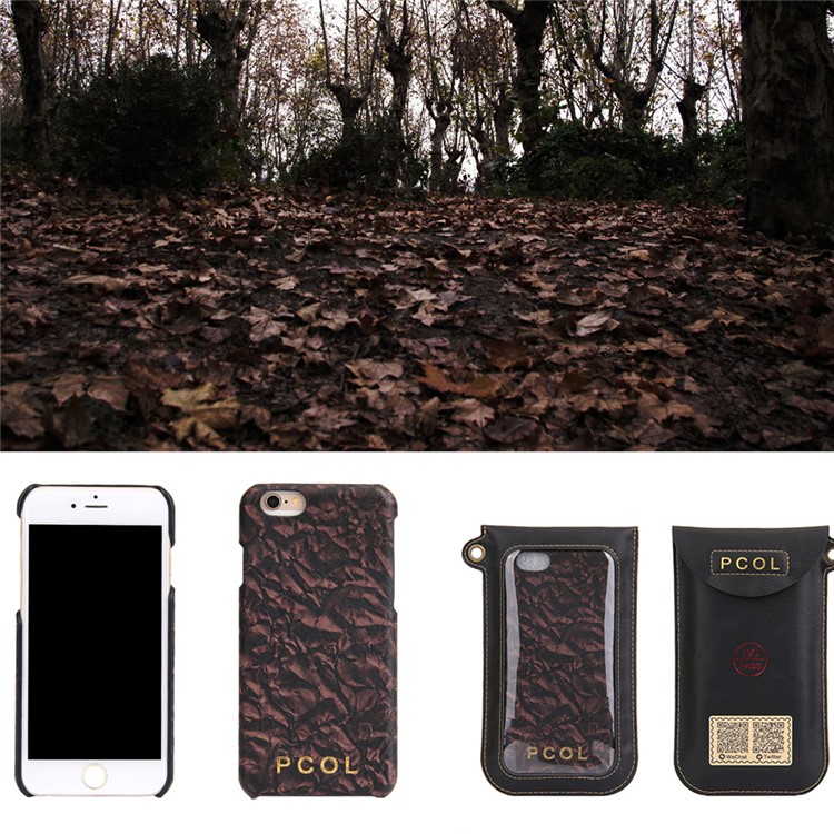 PCOL for iPhone 6s Plus / 6 Plus Wilted Leaves Texture Top-layer Cowhide Genuine Leather Hard Cover-9