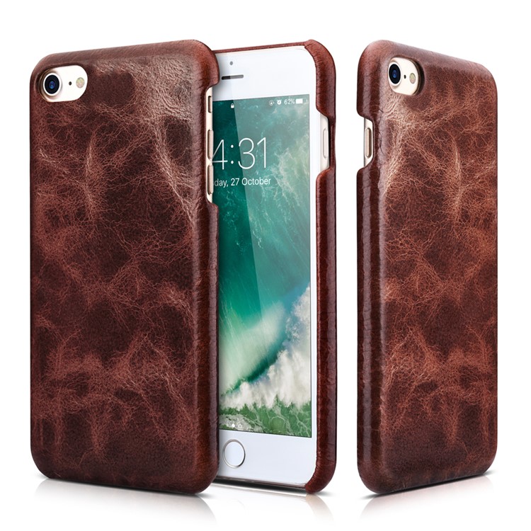ICARER for iPhone 7 2-in-1 Oil Wax Genuine Leather Wallet Phone Case with Stand - Coffee-2
