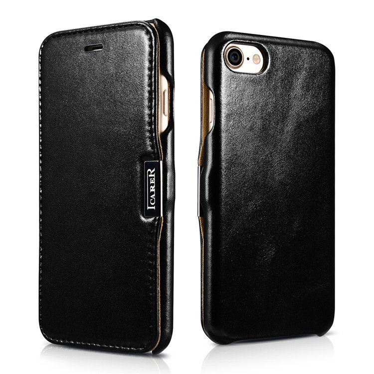 ICARER Genuine Leather Phone Case with Magnetic Closure for iPhone 7 4.7 Inch - Black-1
