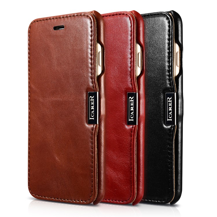 ICARER Genuine Leather Phone Case with Magnetic Closure for iPhone 7 4.7 Inch - Black-2