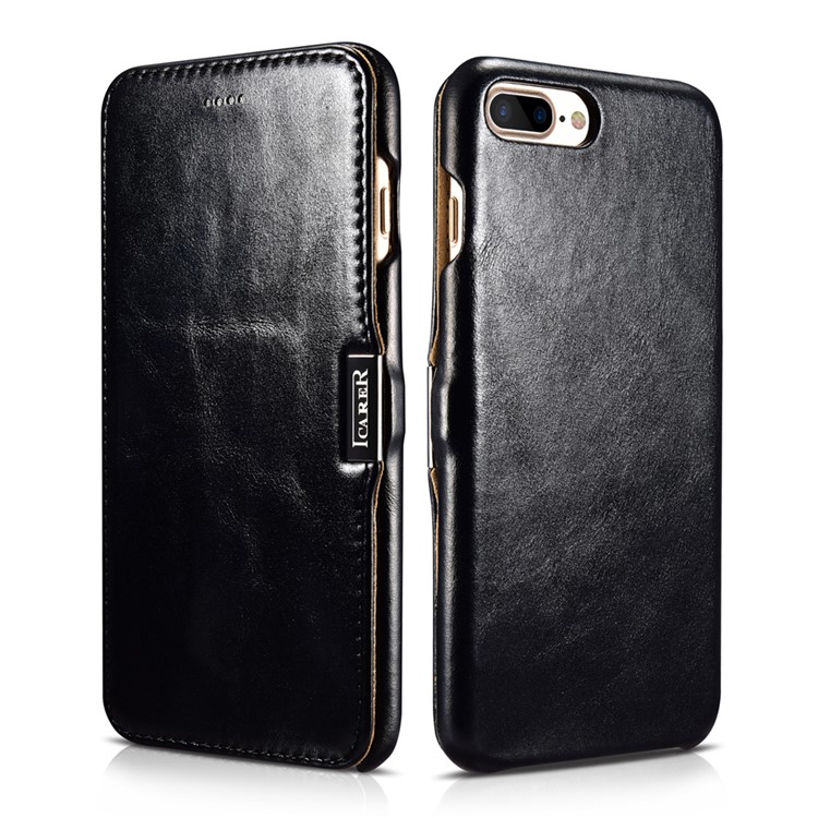 ICARER Genuine Leather Cover with Magnetic Closure for iPhone 7 Plus 5.5 Inch - Black-1