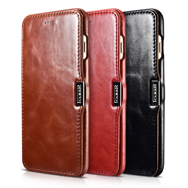 ICARER Genuine Leather Cover with Magnetic Closure for iPhone 7 Plus 5.5 Inch - Black-3