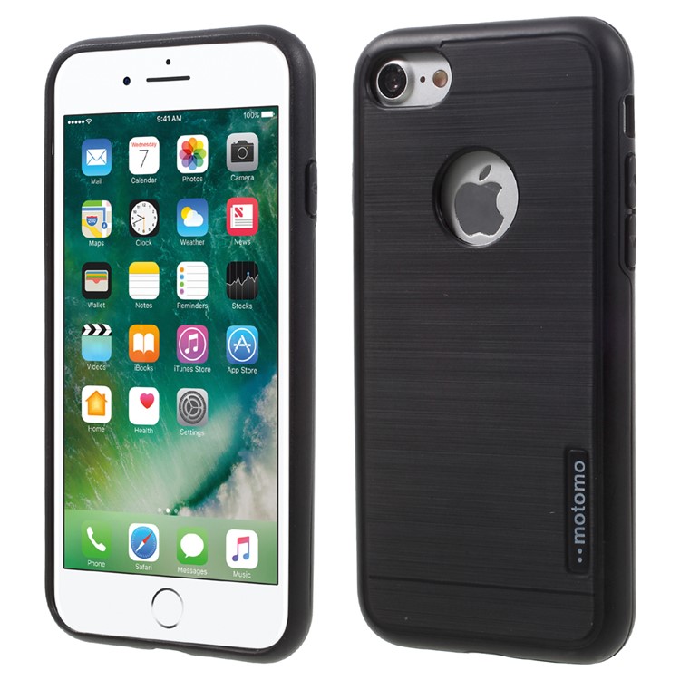 MOTOMO 2-piece Brushed PC + TPU Hybrid Case for iPhone 7 4.7 inch - Black-1