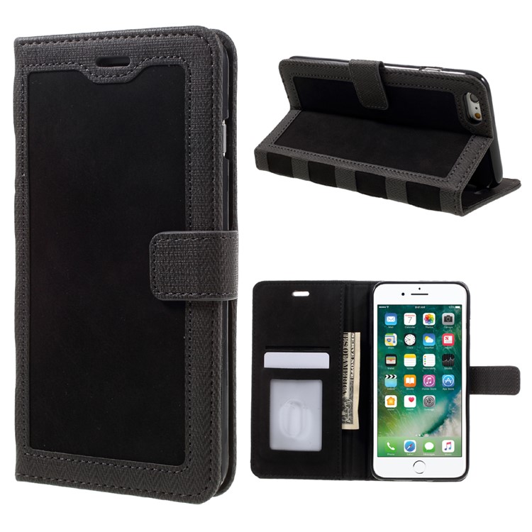 Contrast Color Leather Case Wallet Stand for iPhone 6s/6 4.7 Inch - Black-1