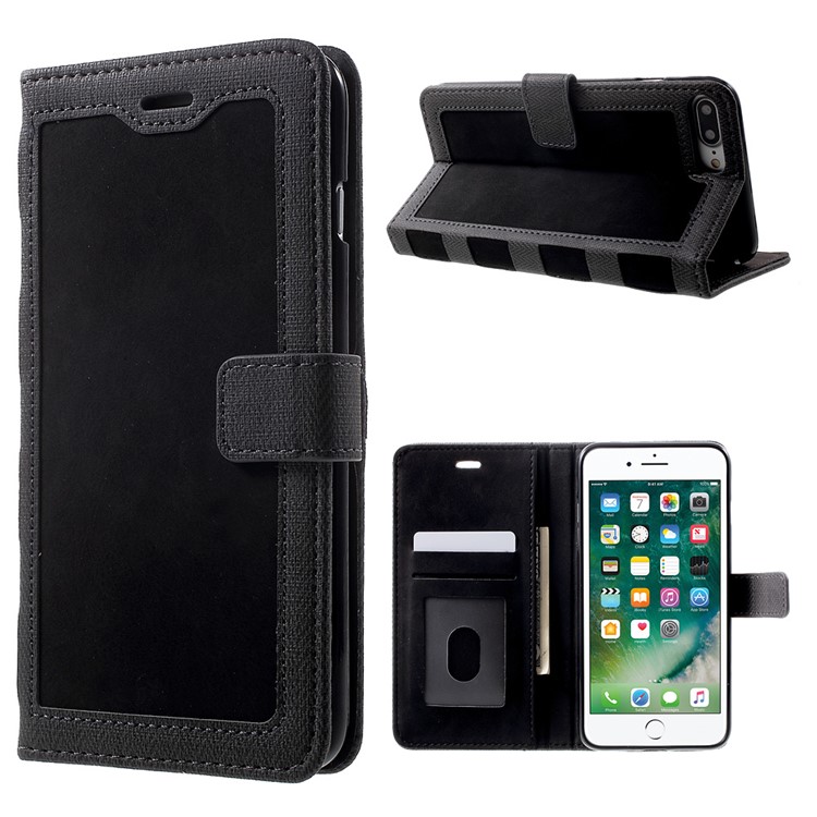 Notebook Style Leather Wallet Stand Case for Apple iPhone 7 Plus 2016 - Black-1