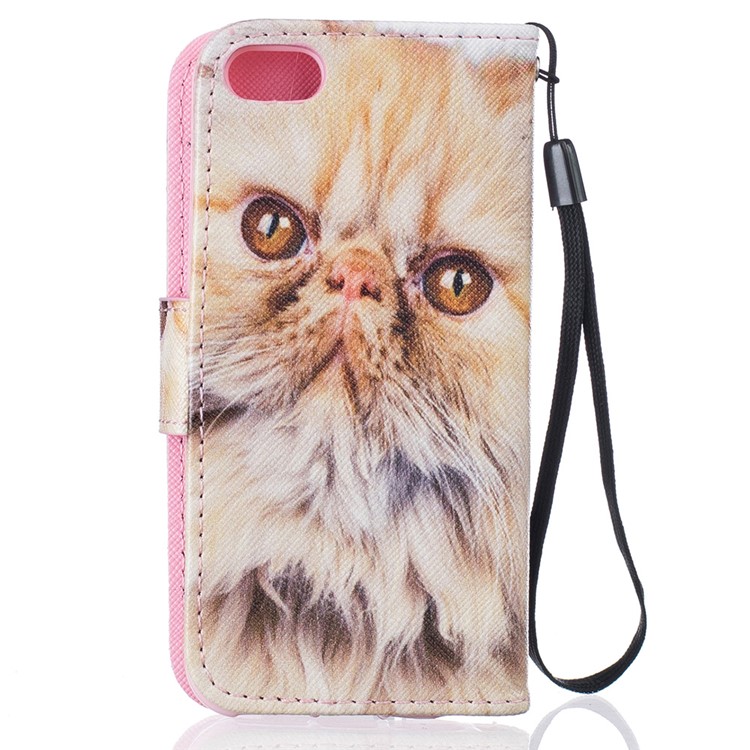 Patterned Leather Wallet Cell Phone Case with Hand Strap for iPhone Se/5S/5 - Lovely Cat-2