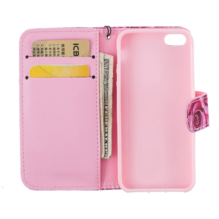 Patterned Leather Wallet Cell Phone Case with Hand Strap for iPhone Se/5S/5 - Lovely Cat-6