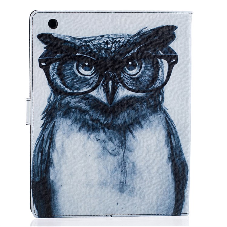 Pattern Printing Leather Wallet Stand Tablet Case for iPad 4 / 3 / 2 - Owl Wearing Glasses-2