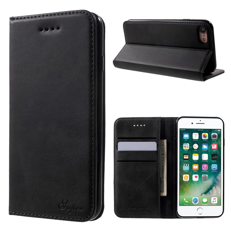 PU Leather Wallet Stand Case for Apple iPhone 7 2016 - Black-1