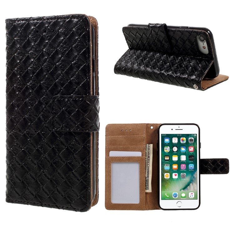 Textured Wallet Stand Leather Folio Phone Case for iPhone 6s / 6 - Woven Texture / Black-1