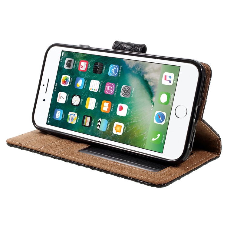 Textured Wallet Stand Leather Folio Phone Case for iPhone 6s / 6 - Woven Texture / Black-4