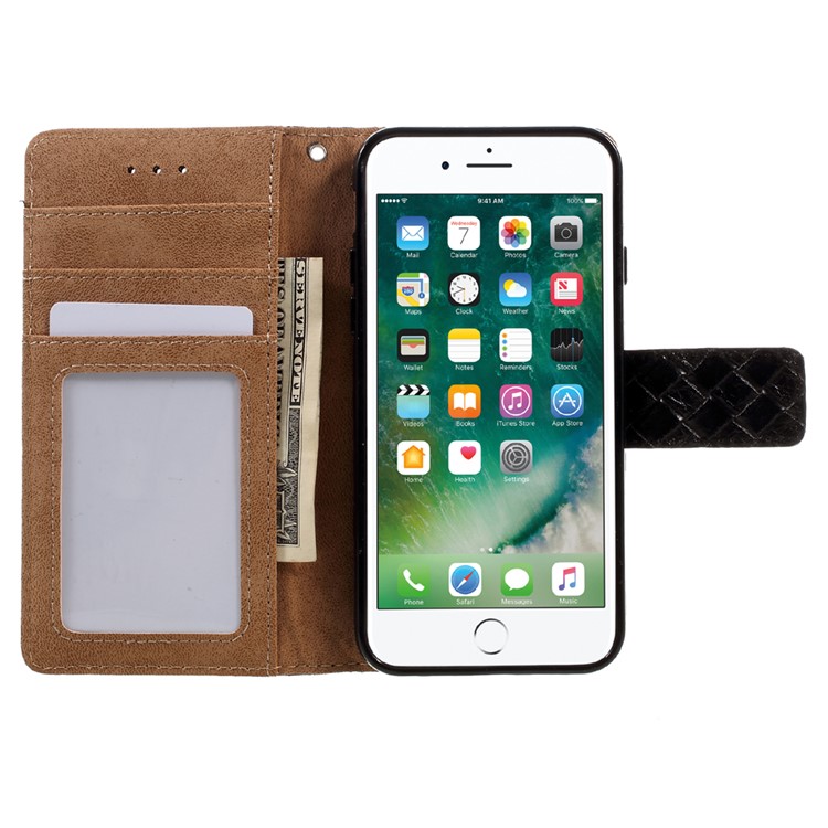 Textured Wallet Stand Leather Folio Phone Case for iPhone 6s / 6 - Woven Texture / Black-6