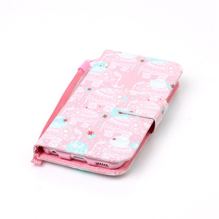Patterned Leather Wallet Stand Case for iPod Touch 6/5 with Lanyard - Elephant-5