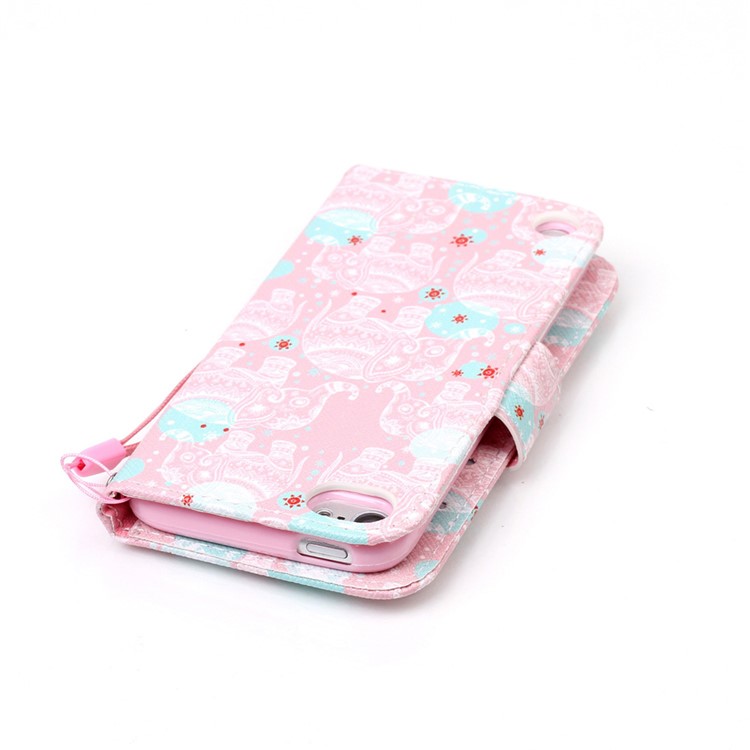 Patterned Leather Wallet Stand Case for iPod Touch 6/5 with Lanyard - Elephant-6