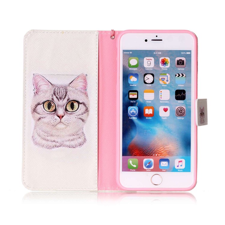 Patterned Leather Wallet Case for iPhone 6s Plus / 6 Plus - Cat-3
