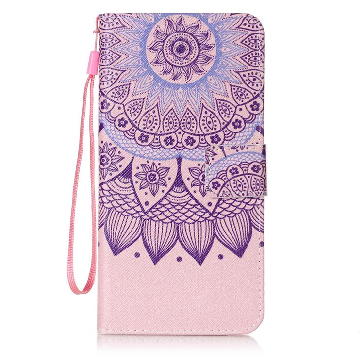 Patterned Wallet Leather Phone Cover with Wrist Strap for Apple iPhone 7 Plus (2016) - Mandala Pattern-1