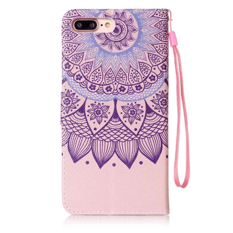 Patterned Wallet Leather Phone Cover with Wrist Strap for Apple iPhone 7 Plus (2016) - Mandala Pattern-2