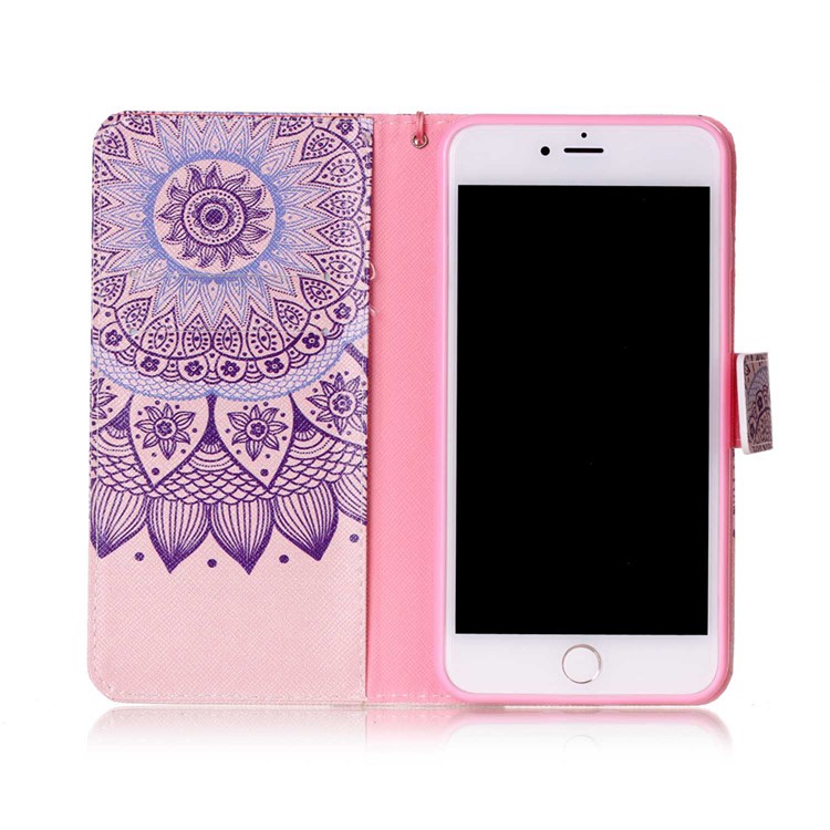 Patterned Wallet Leather Phone Cover with Wrist Strap for Apple iPhone 7 Plus (2016) - Mandala Pattern-3