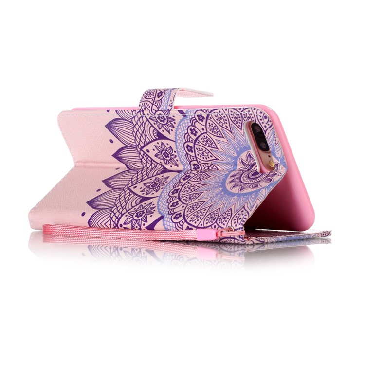 Patterned Wallet Leather Phone Cover with Wrist Strap for Apple iPhone 7 Plus (2016) - Mandala Pattern-4