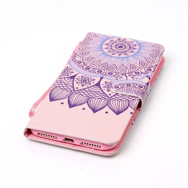 Patterned Wallet Leather Phone Cover with Wrist Strap for Apple iPhone 7 Plus (2016) - Mandala Pattern-5