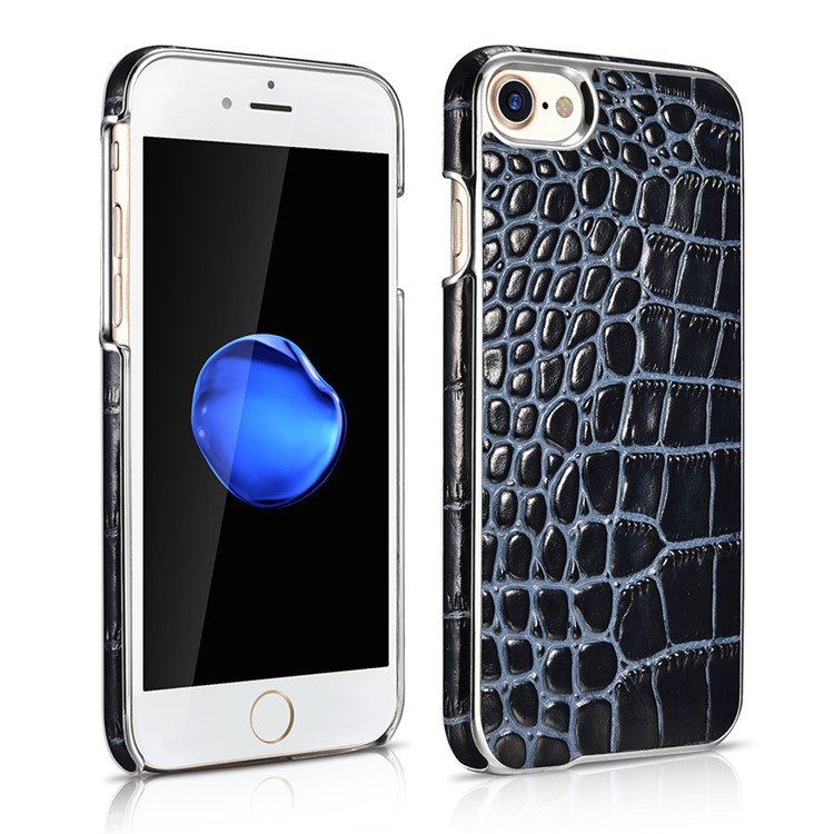 XOOMZ Crocodile Genuine Leather Coated PC Plating Case for iPhone 7 4.7 Inch - Blue / Black-1