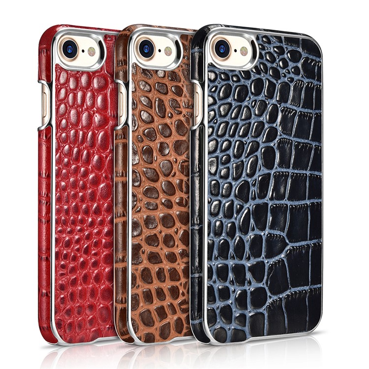 XOOMZ Crocodile Genuine Leather Coated PC Plating Case for iPhone 7 4.7 Inch - Blue / Black-10