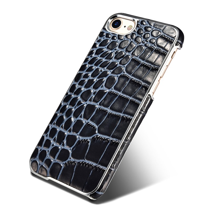 XOOMZ Crocodile Genuine Leather Coated PC Plating Case for iPhone 7 4.7 Inch - Blue / Black-2