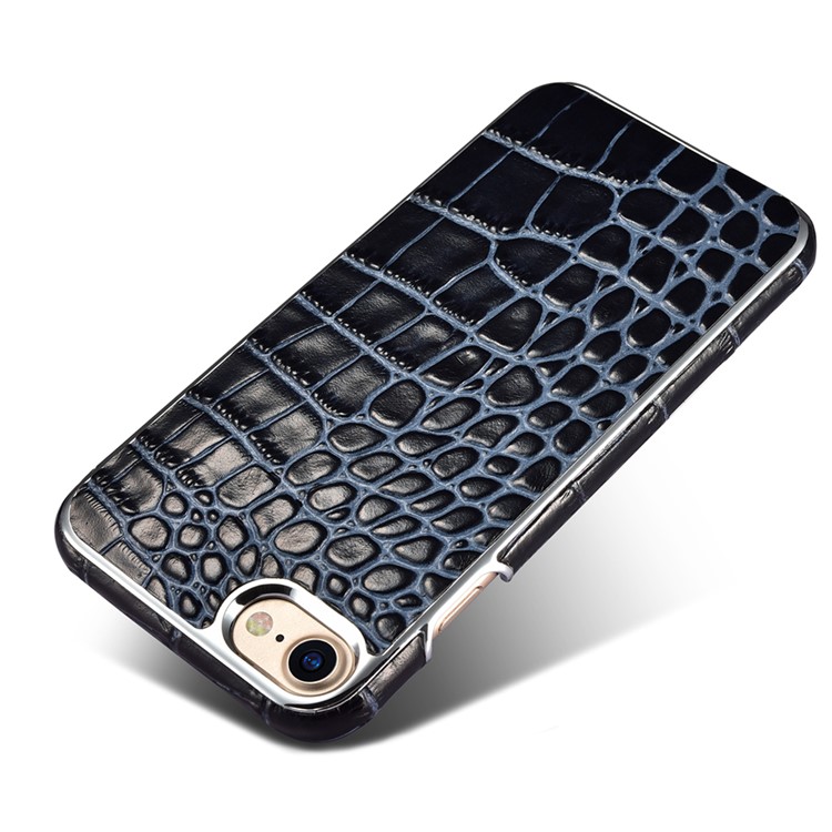 XOOMZ Crocodile Genuine Leather Coated PC Plating Case for iPhone 7 4.7 Inch - Blue / Black-3