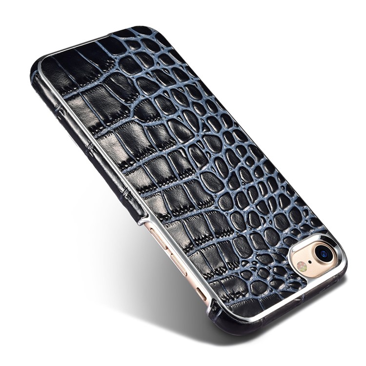 XOOMZ Crocodile Genuine Leather Coated PC Plating Case for iPhone 7 4.7 Inch - Blue / Black-4