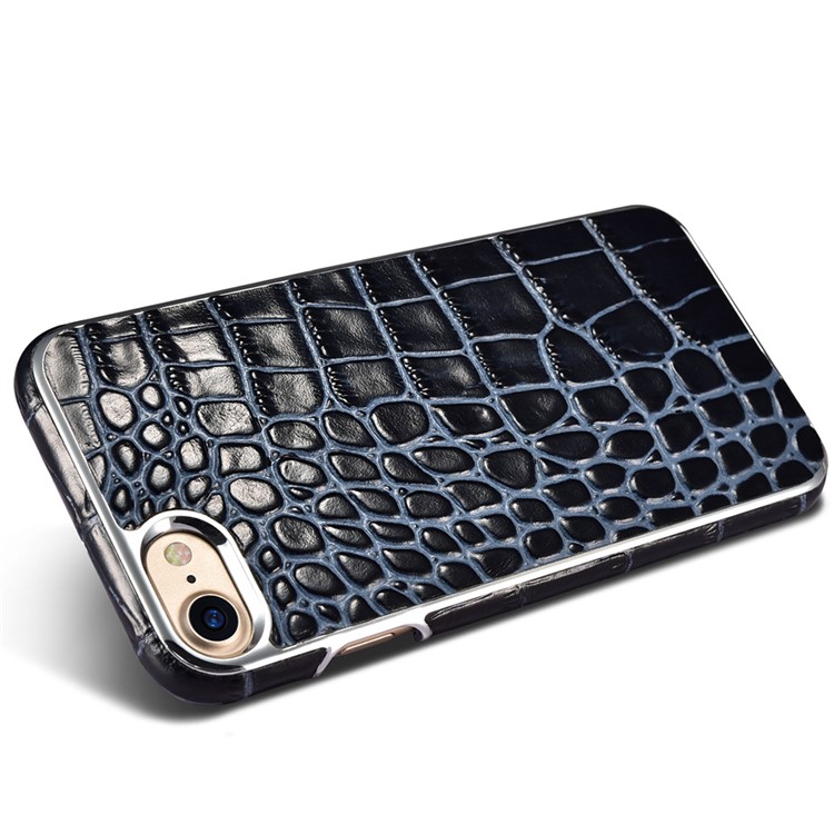 XOOMZ Crocodile Genuine Leather Coated PC Plating Case for iPhone 7 4.7 Inch - Blue / Black-5