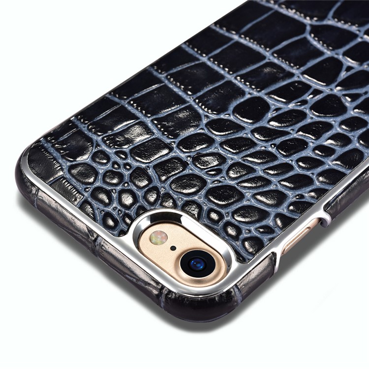 XOOMZ Crocodile Genuine Leather Coated PC Plating Case for iPhone 7 4.7 Inch - Blue / Black-7