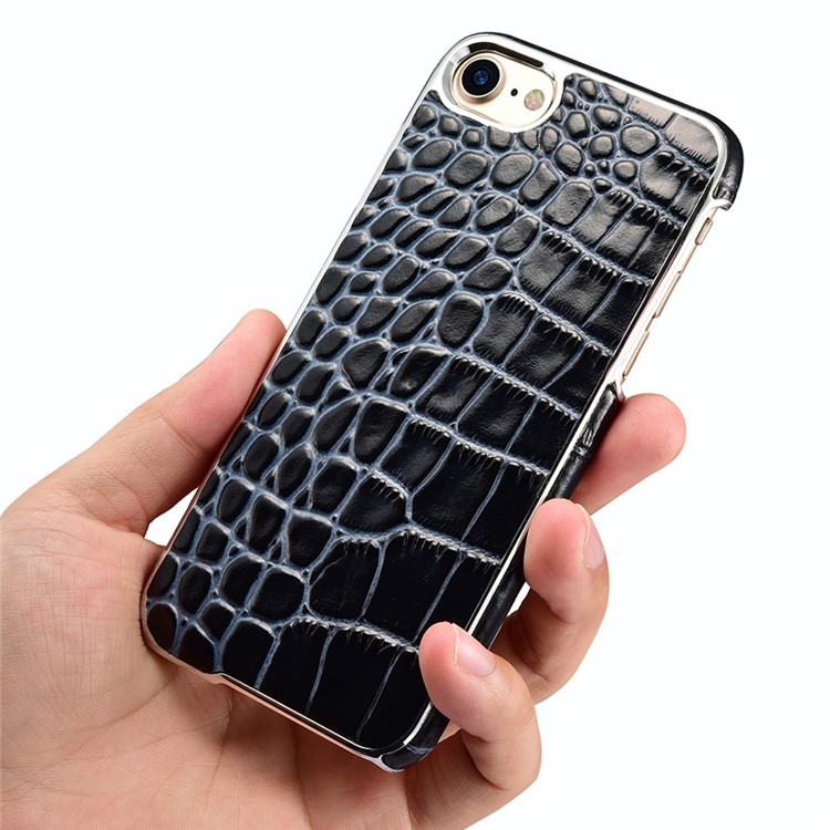 XOOMZ Crocodile Genuine Leather Coated PC Plating Case for iPhone 7 4.7 Inch - Blue / Black-8
