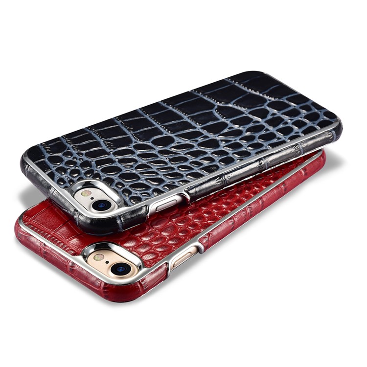XOOMZ Crocodile Genuine Leather Coated PC Plating Case for iPhone 7 4.7 Inch - Blue / Black-9