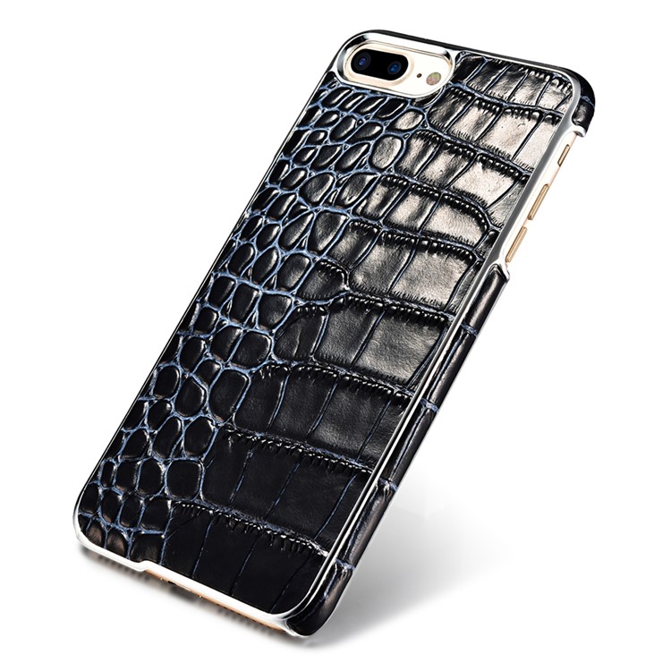 XOOMZ Crocodile Genuine Leather Coated Plating PC Case for iPhone 7 Plus - Blue / Black-2
