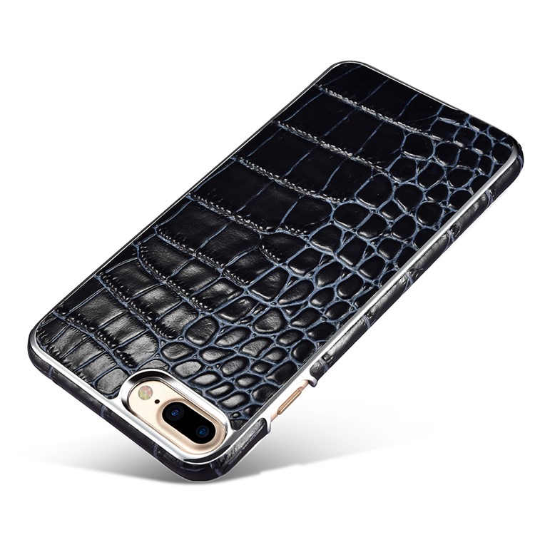 XOOMZ Crocodile Genuine Leather Coated Plating PC Case for iPhone 7 Plus - Blue / Black-3