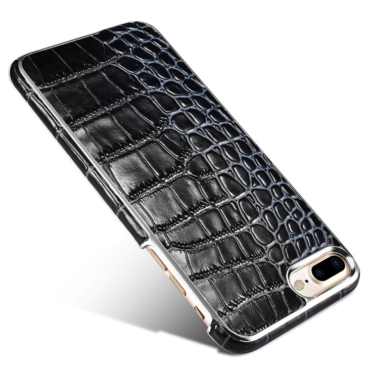 XOOMZ Crocodile Genuine Leather Coated Plating PC Case for iPhone 7 Plus - Blue / Black-4
