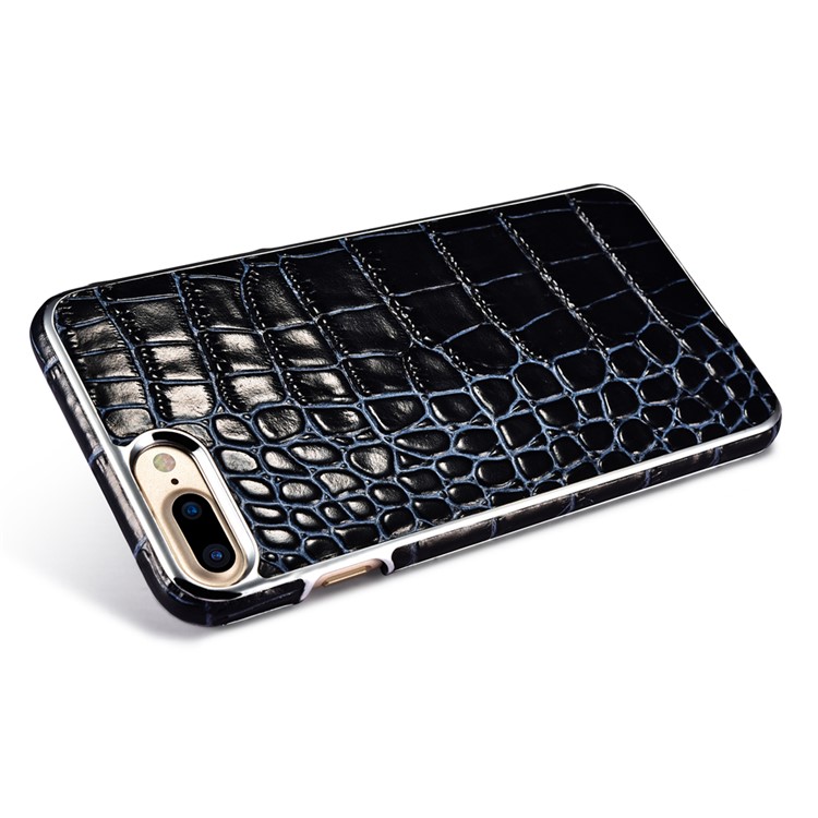 XOOMZ Crocodile Genuine Leather Coated Plating PC Case for iPhone 7 Plus - Blue / Black-5