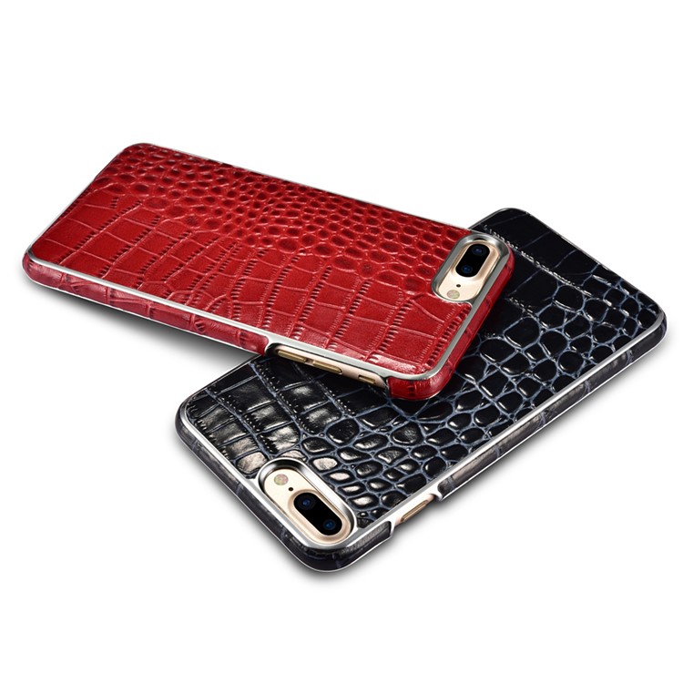 XOOMZ Crocodile Genuine Leather Coated Plating PC Case for iPhone 7 Plus - Blue / Black-8