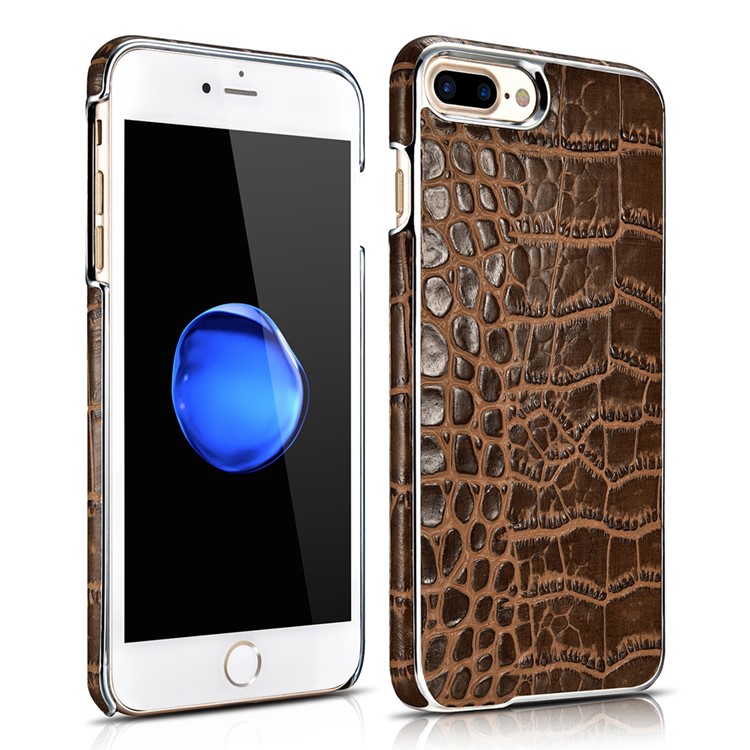 

XOOMZ Crocodile Texture Genuine Leather Coated Plated PC Back Shell for iPhone 8 Plus / 7 Plus- Brown