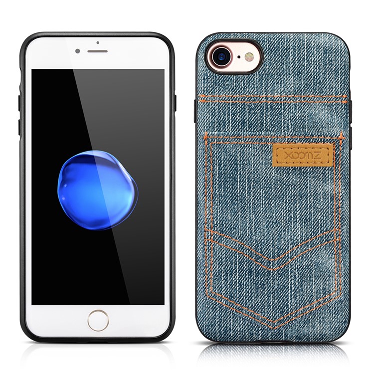 XOOMZ for iPhone 7 Jeans Cloth Leather Coated PC Silicone Hybrid Case - Light Blue-12