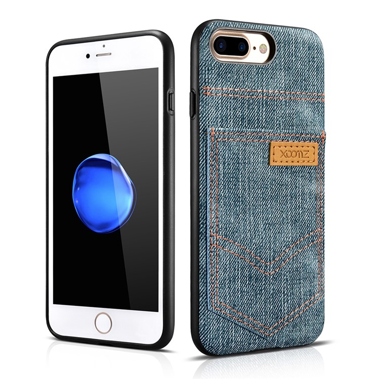 XOOMZ for iPhone 7 Plus PC Silicone Hybrid Case with Jeans Cloth Leather Coated - Light Blue-1