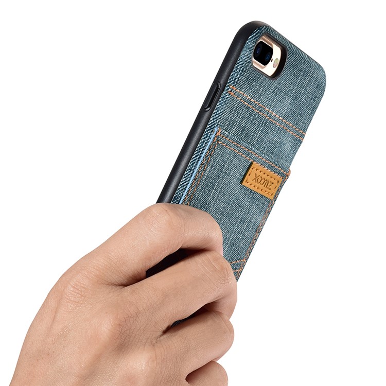 XOOMZ for iPhone 7 Plus PC Silicone Hybrid Case with Jeans Cloth Leather Coated - Light Blue-11