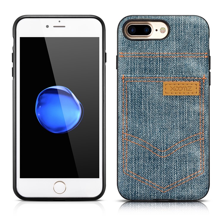 XOOMZ for iPhone 7 Plus PC Silicone Hybrid Case with Jeans Cloth Leather Coated - Light Blue-12