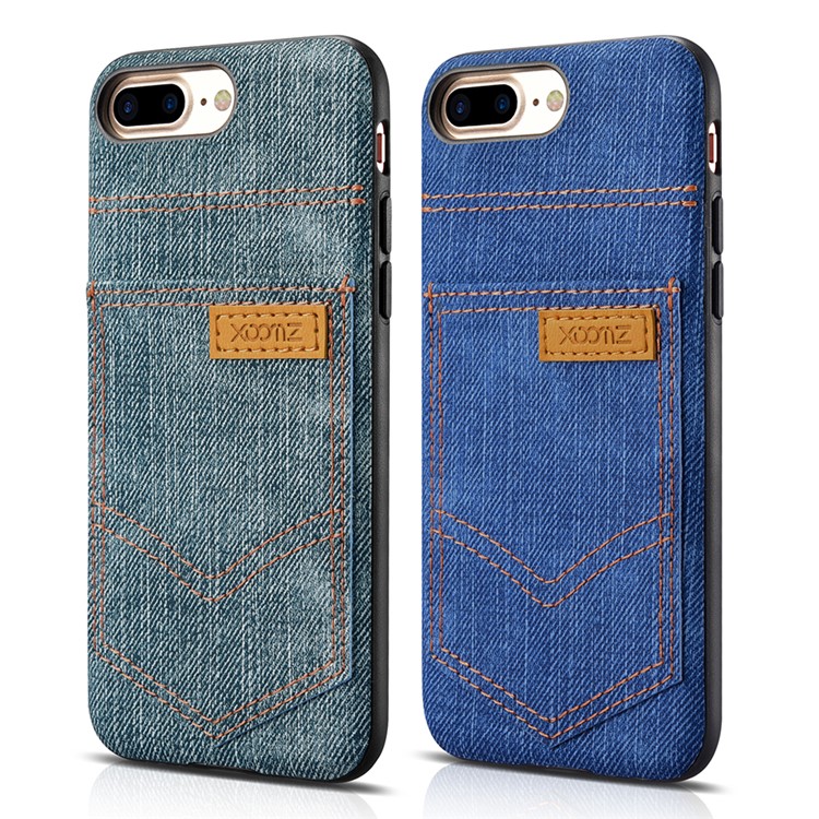 XOOMZ for iPhone 7 Plus PC Silicone Hybrid Case with Jeans Cloth Leather Coated - Light Blue-13