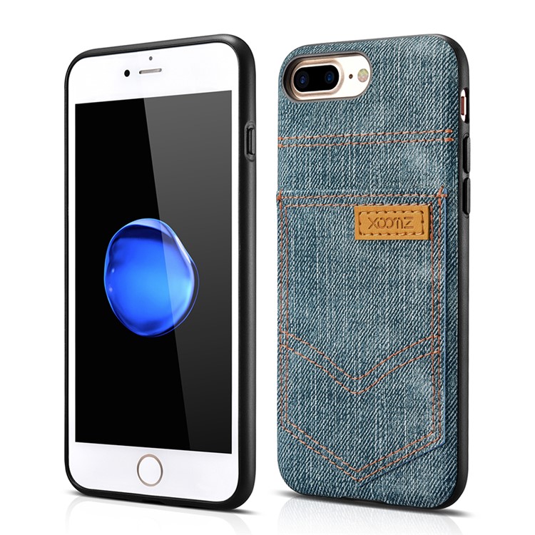 XOOMZ for iPhone 7 Plus PC Silicone Hybrid Case with Jeans Cloth Leather Coated - Light Blue-2